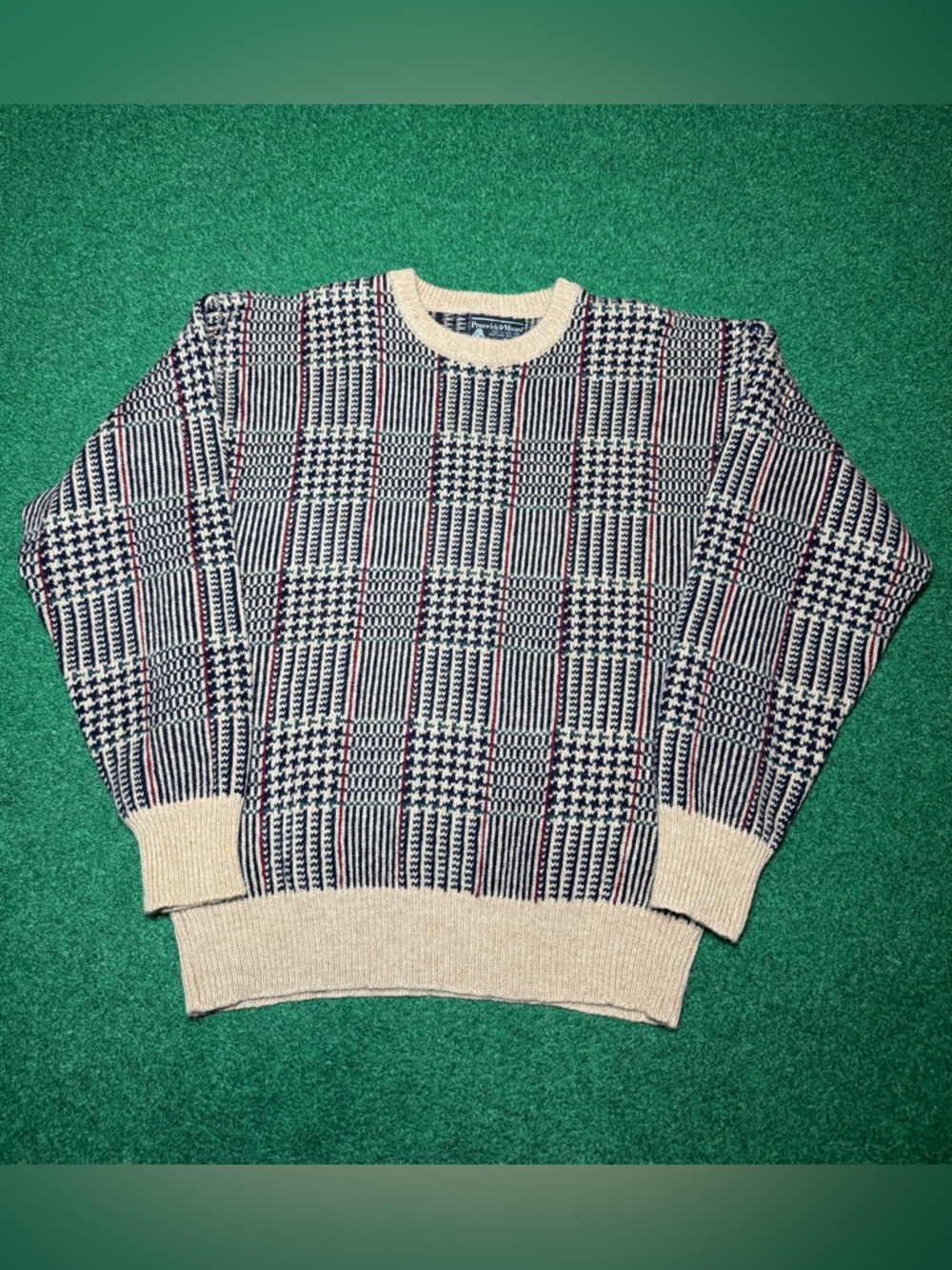 Preswick And Moore Vintage 100% Shetland Wool Houndstooth XL Crewneck Sweater
